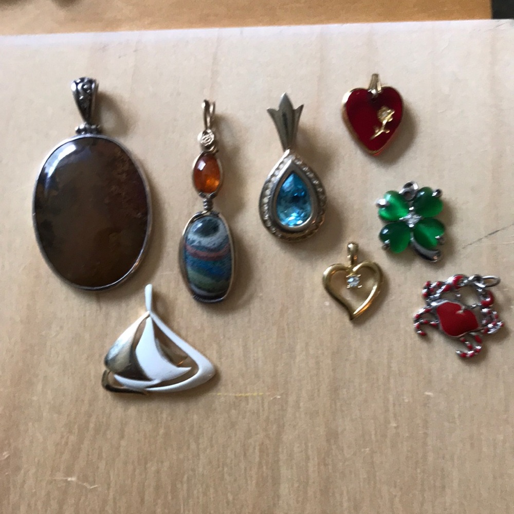 Lot of 8 pendants Silver stones Costume Handmade Nice set